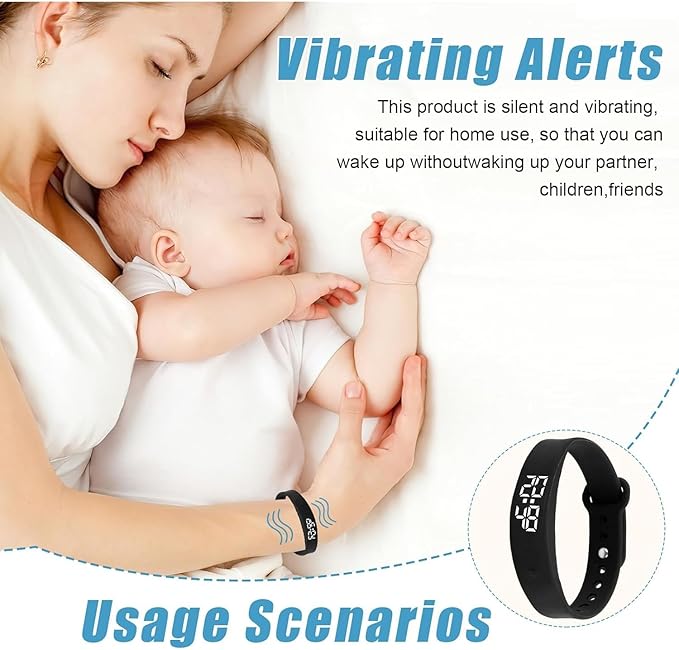 Vibrating Alarm Wristband Deaf People Watch Band Fit Sleeps Rise Silent Shock Clock Bracelet Bands for Heavy Sleepers Wearable Wrist Band That Won't Wake Partner Vibration Bed Shaker