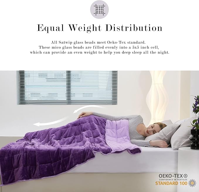 Satwip Weighted Blanket 10 Pounds Purple Fuzzy Warm Flannel Bed Blanket for Adults with Soft Breathable Sanded, 48 x 72 inches, Purple
