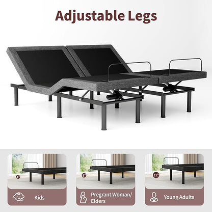 Split King Adjustable Bed Frame, Adjustable Beds with Updated Thickened Frame,Wireless Remote, Separate Head/Foot Lift, Zero Gravity,Anti-Snore,Sturdy Metal, Electric Bed Bases with 3 Height Options