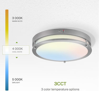 ASD LED 16" Round Flush Mount Lighting, Close to Ceiling Light Fixture | 3CCT, Dimmable, Battery Backup, ETL Listed | 24W 2116LM 3000-5000K 100-277V | Low Profile Double Ring Lamp | Nickel, 4 Pack