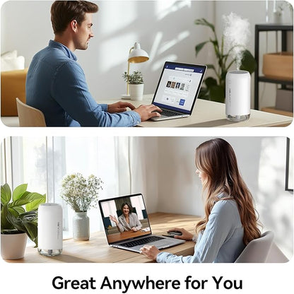 Portable Mini Humidifier, KQLKJ 350ml Small Cool Mist Humidifiers, USB Personal Desktop Humidifier for Bedroom Car Office Travel with Auto Shut-Off & 2 Mist Modes (White)