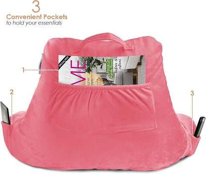 Nestl Reading Pillow with Shredded Memory Foam, Designed for Sitting Up in Bed and Couch, Back and Arms Adjustable Support for Adult & Teens Backrest Pillows for Reading with Washable Cover Light Pink