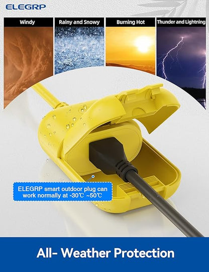 ELEGRP PQR10 Outdoor Smart Plug Waterproof IP66, WiFi Plug Compatible with Alexa & Google Assistant, Smart Outdoor Outlet for String Lights, No Hub Required, 400W Max, UL Certified, 2 Pack, Yellow