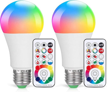 SUNNEST LED Light Bulbs, 2 Pack Dimmable E26 LED Light Bulb, 10W RGBW Color Changing Light Bulb with Remote Control, Decorative Lights, Mood Light Bulb, Great for Home Decor, Stage, Party and More
