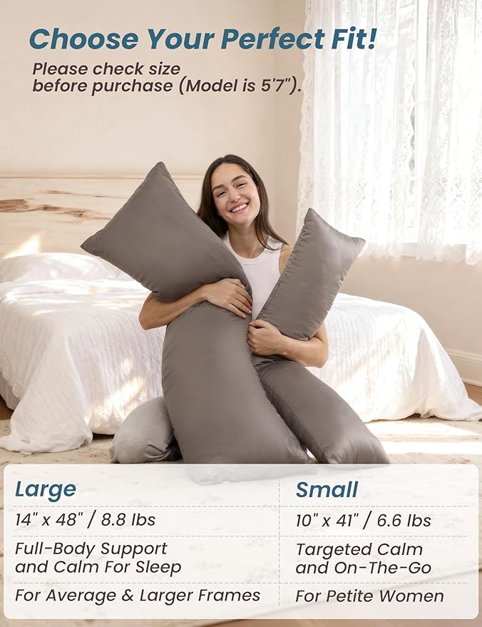 ZonLi Colling Weighted Body Pillow with Bamboo Cover(41" x 10") 6.5lbs, Quilted Glass Beads Body Pillows for Adults Weighted Pillow for Deep Sleepers, Full Body Pillow for Side Sleepers