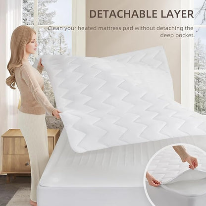 Bwarm Premium Multi-Zone Heated Mattress Pad Cal King, Dual Control 72" x 84", 9 Heat Settings, 1-12 Hours Auto Off, Individual Body & Feet Settings, Removable Comfort Layer, Machine Washable