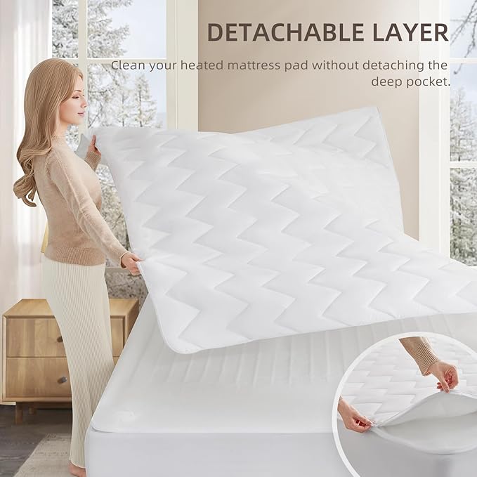 Bwarm Premium Multi-Zone Heated Mattress Pad Full Size, 54" x 75", 9 Heat Settings, 1-12 Hours Auto Off, Individual Body and Feet Settings, Removable Comfort Layer, Machine Washable