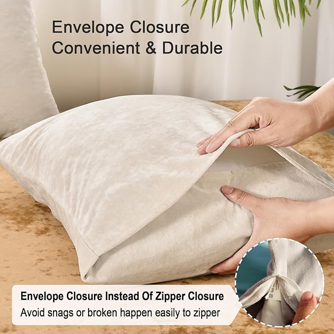 PHF Truly Velvet Pillowcases Standard Size, No Insert, 2 Pack Ultra Soft Breathable Pillow Shams Covers with Envelope Closure, 20" X 26" Luxury Cozy Warm Fuzzy Flannel, Sand