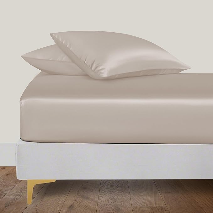 LINENWALAS Fitted Sheet Only Viscose Derived from Bamboo, Bottom Sheet for King Size Bed – 16” Deep Pocket, All Around Snug Fit – Cooling, Breathable, Soft, Hypoallergenic (Taupe, King)