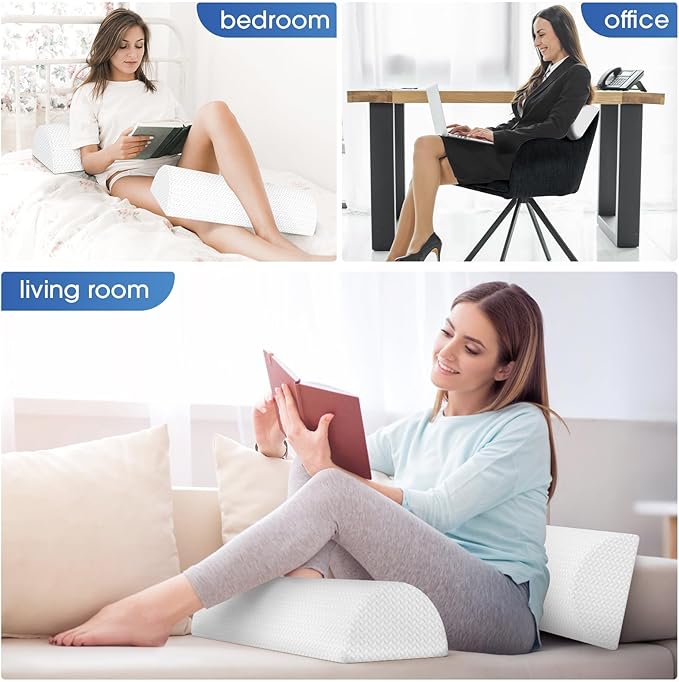 2 Pack Knee Pillow for Back Sleeping Memory Foam Half Moon Bolster Pillow for Legs, Under Knee Support, Ankle & Foot Comfort Orthopedic Pillow for Side Sleepers, White