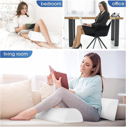 2 Pack Knee Pillow for Back Sleeping Memory Foam Half Moon Bolster Pillow for Legs, Under Knee Support, Ankle & Foot Comfort Orthopedic Pillow for Side Sleepers, White