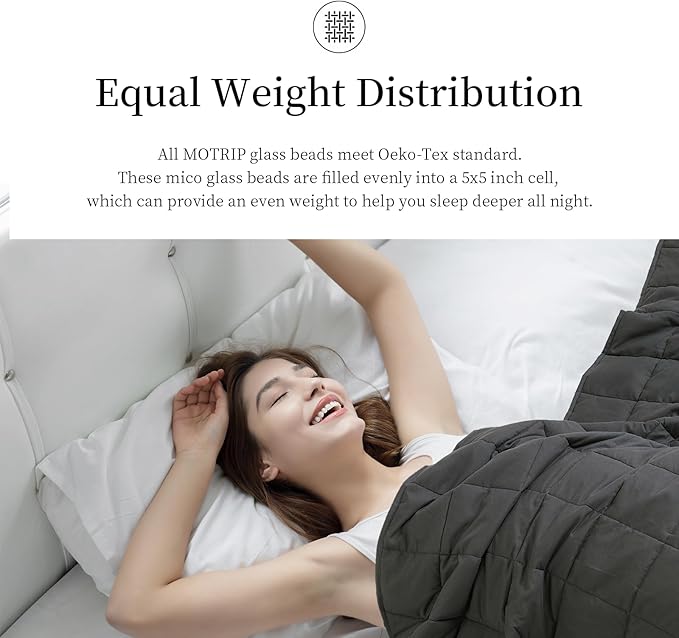MOTRIP Adults Weighted Blanket 15 Pounds Queen Size, Cooling Blanket for Hot Sleepers, Machine Washable Soft Bed Blanket with Premium Glass Bead, 60''x80'' 15lbs Grey
