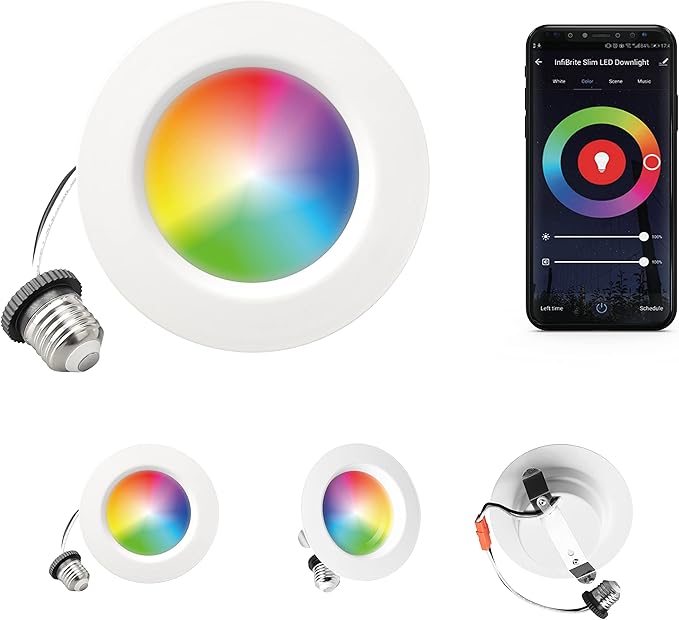 INFIBRITE 4 Inch WiFi Smart 9W 810LM Recessed Retrofit LED Sleek Series Downlight Kit (Includes E26 Connector), Dimmable, Compatible with Alexa and Google, Wet Rated