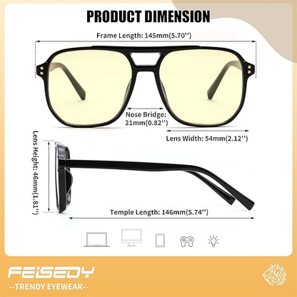 FEISEDY Amber Blue Light Glasses for Computer Gaming Orange/Yellow lens Anti Eyestrain Sleep Glasses G2835