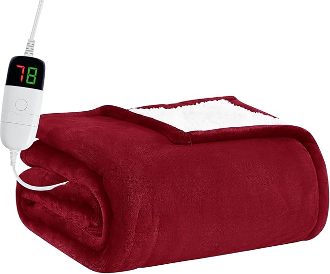 BOMOVA Heated Electric Blanket Twin - 62" x 84" Heating Blanket with 10 Heating Levels & 8 Hours Auto Off, Warm Flannel Blanket, Christmas Birthday Gifts for Women
