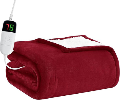 BOMOVA Heated Electric Blanket Twin - 62" x 84" Heating Blanket with 10 Heating Levels & 8 Hours Auto Off, Warm Flannel Blanket, Christmas Birthday Gifts for Women