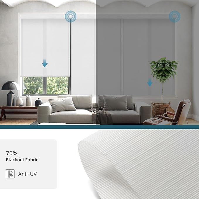 Motorized Shades Work with HomeKit Over Thread,70% Blackout Light Filtering Blinds for Window, Smart Shades with Remote, APP/Voice Control,Custom up110''Wx148''H,Classic White