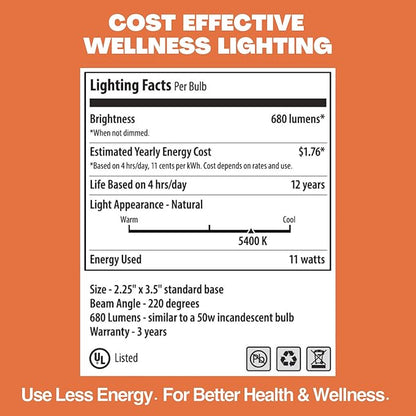 Norb NorbSMILE Full Spectrum Light Bulb - Sunlike Premium A19 Wellness LED. Boosts Energy, Mood & Performance. Supports Circadian Rhythm. Near-Perfect Color Rendering. Patented. US Based (1-Pack)