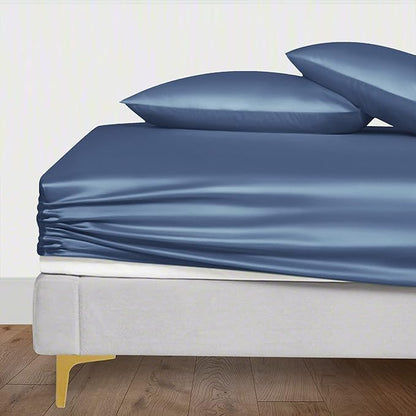 LINENWALAS Fitted Sheet Only Viscose Derived from Bamboo, Bottom Sheet for Twin Size Bed – 16” Deep Pocket, All Around Snug Fit – Cooling, Breathable, Soft, Hypoallergenic (Bahamas Blue, Twin)