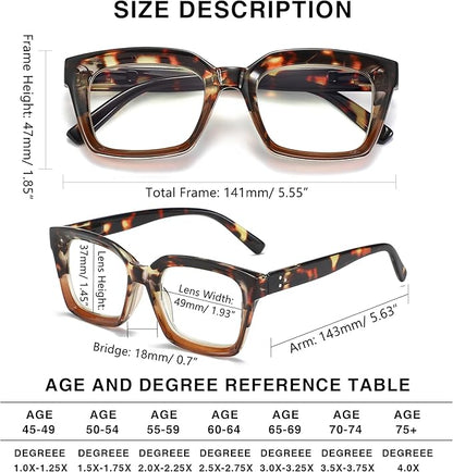 Readers for Women Oprah Style Square Reading Glasses with Spring Hinge Blue Light Blocking for Men Ladies