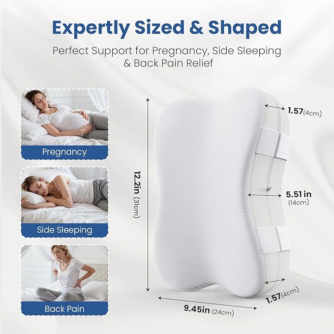 JINXIA Knee Pillow for Side Sleepers, Comfortable Memory Foam Leg Pillow for Side Sleeping, Pillow Sleeping Between Legs Aligns Spine, for Hip, Back & Sciatica Pain Relief, White