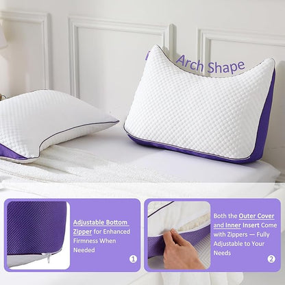 HOMELAB Adjustable Shredded Memory Foam Curve Pillow Queen Size 29"x19", Oversized Crescent Design for Side & Back Sleepers, Doubles as Backrest for Reading, Lounging & Relaxing, Cooling Cover, 1 Pack