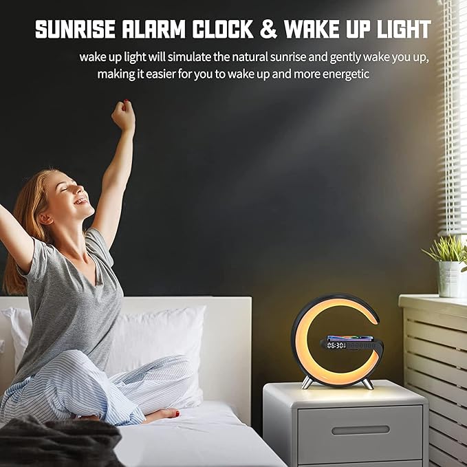 2026 New Wireless Speaker Charger, Smart Alarm Clock LED Table Lamp Bluetooth Speaker Atmosphere Bedside Light with Wireless Charging Station,Alarm Clock Music Lit Lamp Christmas Gift