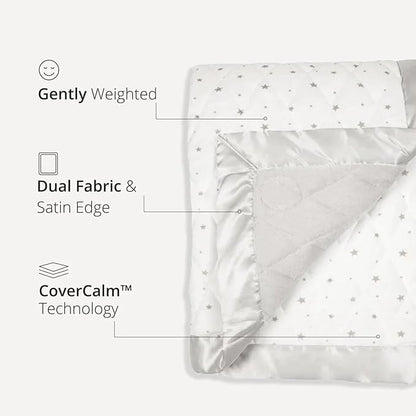 Dreamland Baby 4lb Weighted Blanket for Kids. Breathable Dual Fabrics with Minky Cooling Side & Cozy Microfleece on Reverse. Mom-Owned US Business, Premium Materials (White with Grey Stars)