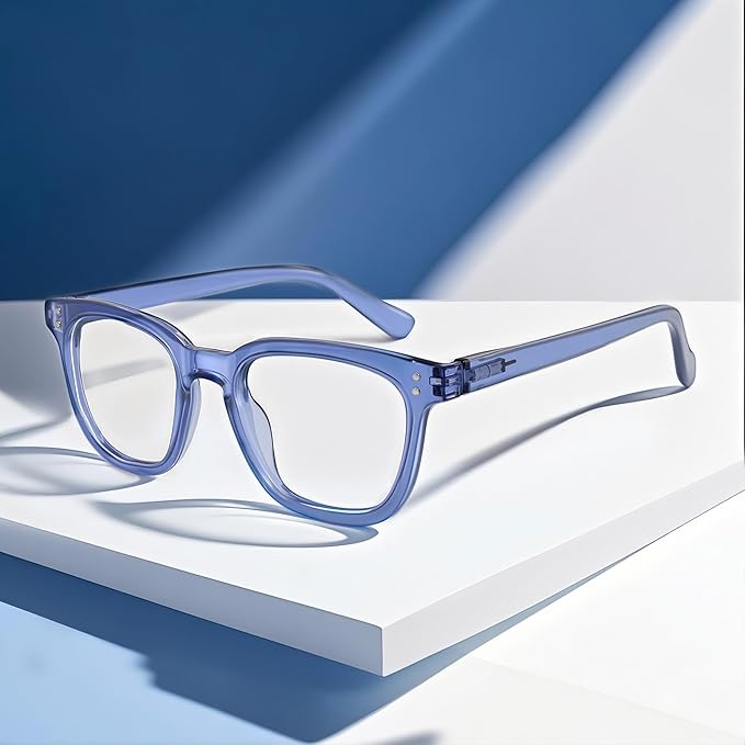 Reading Glasses for Men Women Blue Light Blocking with Spring Hinge, Blocking Readers Anti UV Ray Filter Eyeglasses, Square Computer Reader Glasses, Blue, +2.0