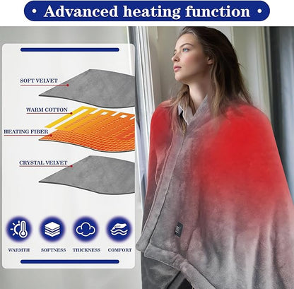 Cordless Heated Blanket with 10000mAh Power Bank, USB Battery Operated Electric Blanket, 3 Heat Settings, Portable Warm Throw for Home, Office, Outdoor-Grey