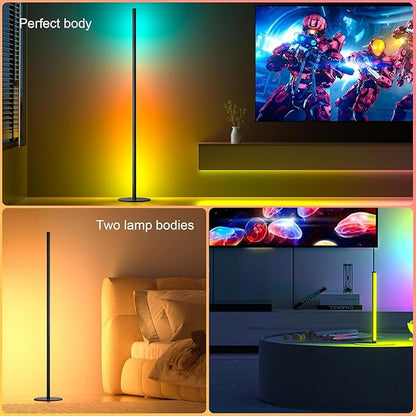 Corner Floor Lamp, RGB IC Smart Corner Lamps Work with Alexa, APP and Remote Control, Music Sync & Timing, Color Changing Ambient Lighting for Living Room Bedroom Gaming One Connected Pair