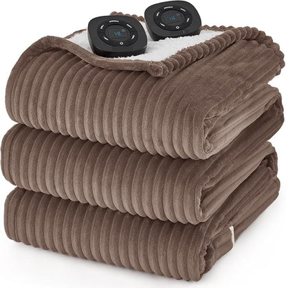Dual-Monitor Temperature-Adjustable Electric Blanket, Timed Blanket, for Home Use, (90x100 Inches, Gray)(08 - White)
