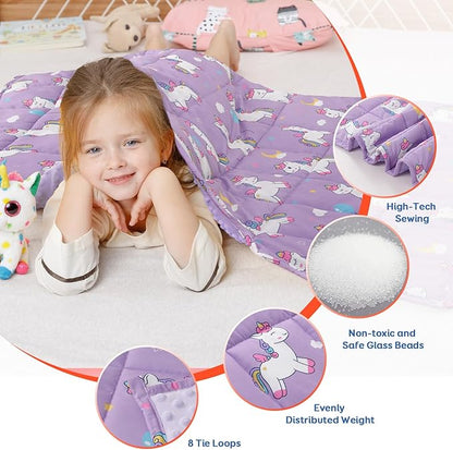 Uttermara Weighted Blanket 7 lbs, Ultra Cozy Minky Weighted Blankets with Cartoon Patterns, Heavy Blanket Great for Calming and Sleeping, 41x60 inches, Purple Unicorn