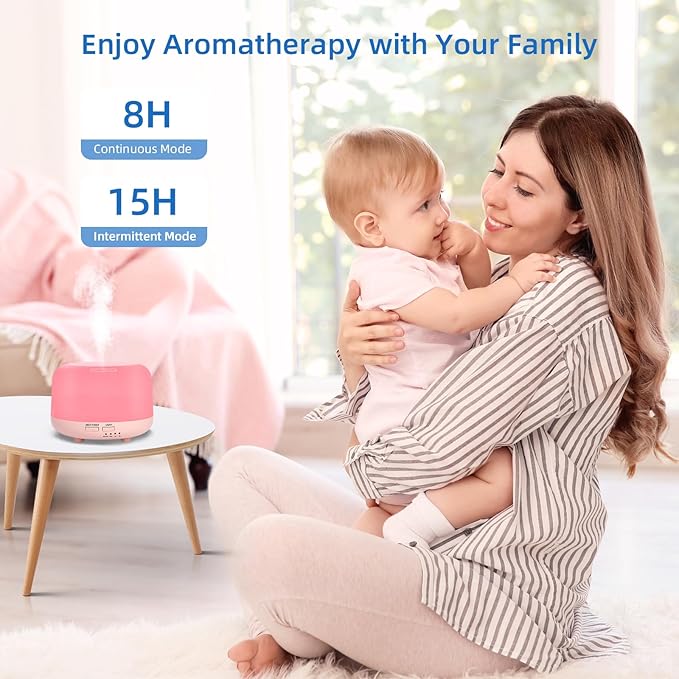 300ML Essential Oil Diffuser, Cool Mist Small Diffuser with Remote Control, 7 Color Changing LED Light, 4 Timer Settings,Waterless Safety Shut Off, for Bedroom, Room, Office(Pink)