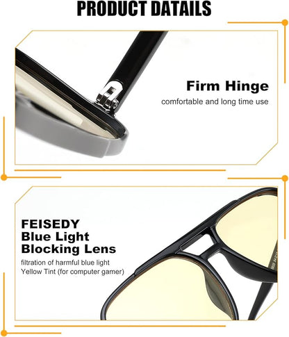 FEISEDY Amber Blue Light Glasses for Computer Gaming Orange/Yellow lens Anti Eyestrain Sleep Glasses G2835