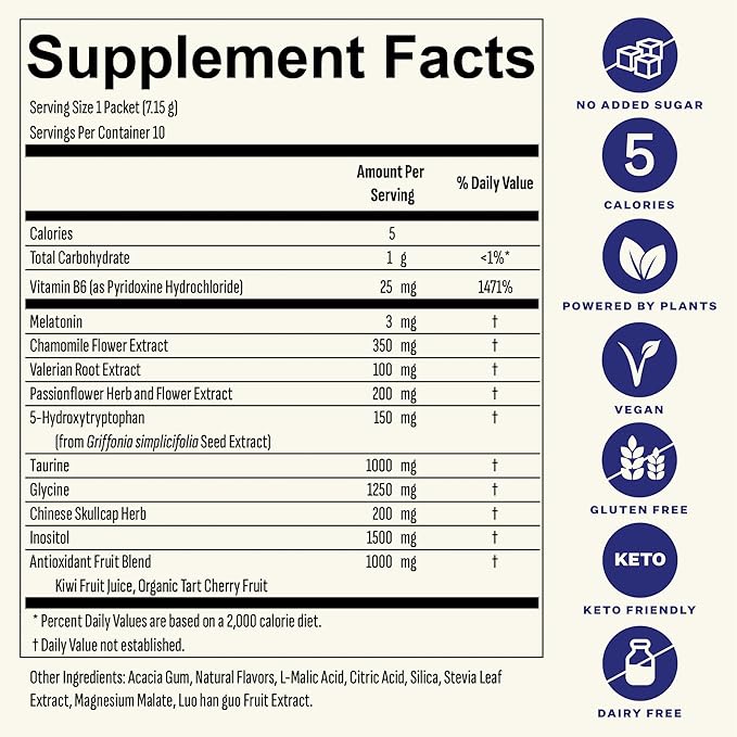 Blueshift Sleep Aid Powder for Adults – Lemon Lavender | 3 mg Melatonin, 5‑HTP, Taurine & Glycine | Stick‑Pack Drink Mix – Zero Sugar, 5 Cal | Deep REM & Next‑Day Refresh | Sleep 10 ct