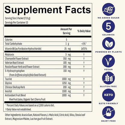 Blueshift Sleep Aid Powder for Adults – Lemon Lavender | 3 mg Melatonin, 5‑HTP, Taurine & Glycine | Stick‑Pack Drink Mix – Zero Sugar, 5 Cal | Deep REM & Next‑Day Refresh | Sleep 10 ct