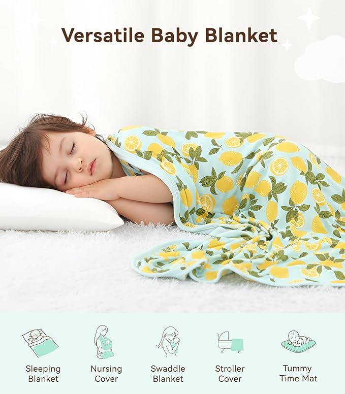 Premium Baby Blankets, Soft Viscose from Bamboo Blanket for Boys and Girls, Nursery Crib Bedding Quilt for Newborn and Toddler, Cooling for Hot Sleepers, 50'' x 50'' Lemons