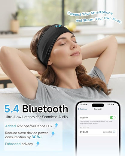 Sleep Headphone Bluetooth 5.4 Headband, Wireless Earphones Sweat Resistant with Ultra-Thin HD Stereo Speakers, Soft & Breathable Headband for Side Sleepers, Workout, Meditation, Travel