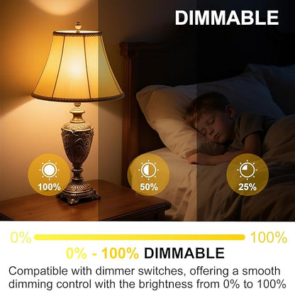 KINUR LED Amber Dimmable Light Bulbs, A19, 9W, 1800K, E26 Base, 60W Equivalent, Amber Soft Light Bulbs Warm Night Light for Bedroom, Sleep, 2 Pack