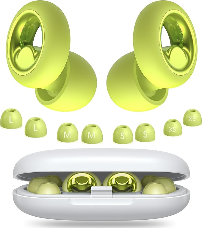 Ear Plugs for Sleeping Noise Cancelling, Soft Ear Plugs for Sleeping, 45dB Reusable for Noise Reduction with 8 Ear Tips, Silicone Hearing Protection Earplugs for Concert, Work(Lemon Lime)