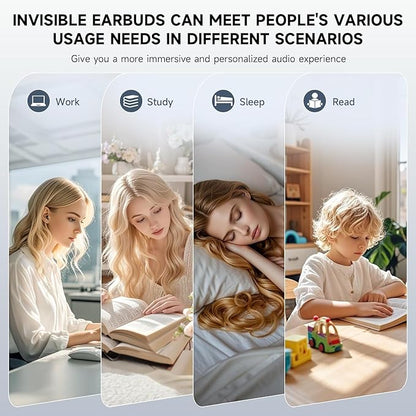 Invisible Sleep Earbuds, Smallest Sleep Headphones for Side Sleepers Low Profile Micro Tiny Discreet Hidden Earbuds for Work, Wireless Mini IPX5 Waterproof for Small Ear Canals, Deep White
