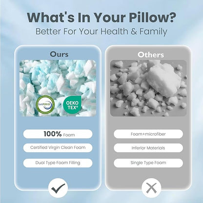 Sophia & William Side Sleeper Pillow King Size Set of 2 Shredded Memory Foam Pillows for Neck and Shoulder Pain Adjustable Cooling Pillows, Comfotable Double-Sided Pillowcase