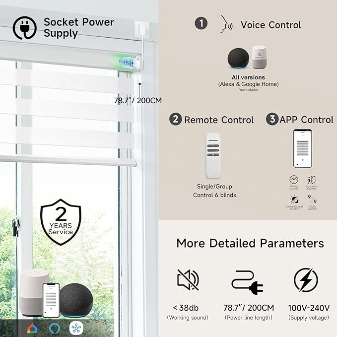 Motorized Zebra Blinds, Cordless Blackout Window Shades with Remote, Custom Dual Layer Smart Roller Shades Compatible with Alexa Google Assistant, Automatic Light Filtering Blinds,Luxury White