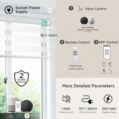 Motorized Zebra Blinds, Cordless Blackout Window Shades with Remote, Custom Dual Layer Smart Roller Shades Compatible with Alexa Google Assistant, Automatic Light Filtering Blinds,Luxury White