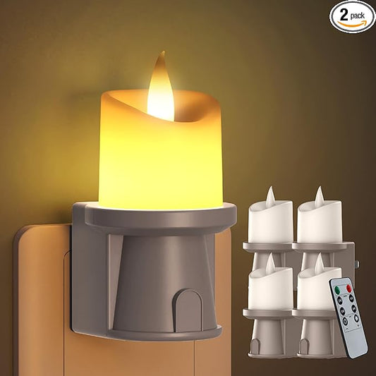 2-in-1 Plug in Night Light (4 Pack) - Dual Mode: Auto Sensor & Remote Timer - Boho Neutral Beige Candle Nightlight for Nursery, Bedroom, Bathroom Aesthetic (Taupe, 4 Pack)