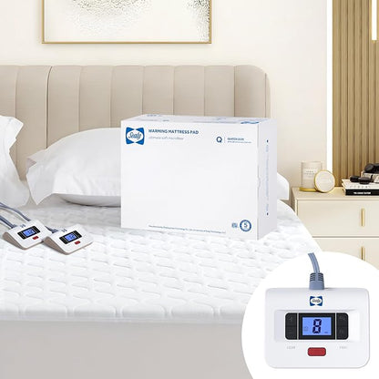 Sealy Heated Mattress Pad Queen Size, Luxury Quilted Electric Bed Warmer with Dual Controller 10 Heat Settings & Auto Off 1-12 Hours | Fit Up to 17" Deep Pocket | ETL Certified | Machine Washable