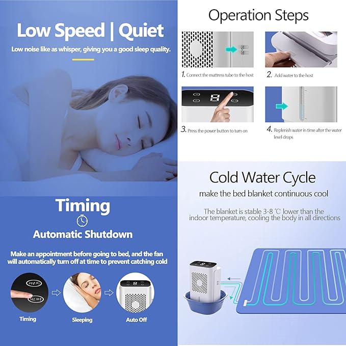 Bedroom Fans and Cooling Mat for Human Air Conditioning Quiet Bedroom Timing Electric Bed Blanket Water Cooler Pad Sleeping System Mattress,Double 160 * 140CM
