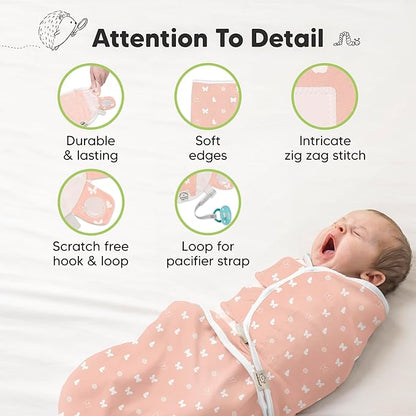 3-Pack Organic Baby Swaddle Sleep Sacks - Swaddles for Newborns, Infant 0-3 Months, Baby Girls, Boys, Soft & Snug Newborn Sleep Sack, Nursery Swaddling Blankets (Butterflies, XS)
