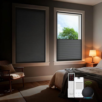 ZSTARR Motorized Skylight Shades Blackout Cellular Honeycomb Electric Blinds with Solar Panel Cordless Rechargeable with Remote for Roof and Slanted Windows Custom Size (Black Out Deep Grey)